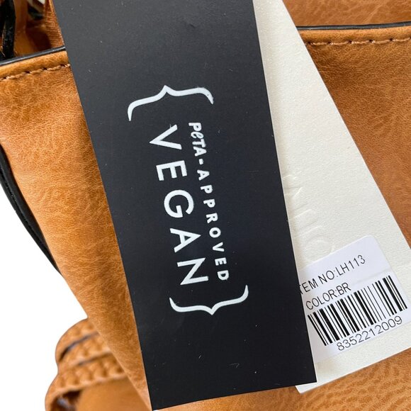 Le Miel Vegan Leather Tote Crossbody Bag Cognac Brown Large Braided Strap - Picture 4 of 14